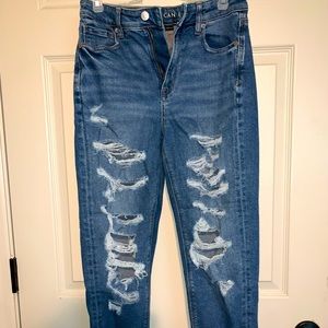 AE stretch ripped mom jeans